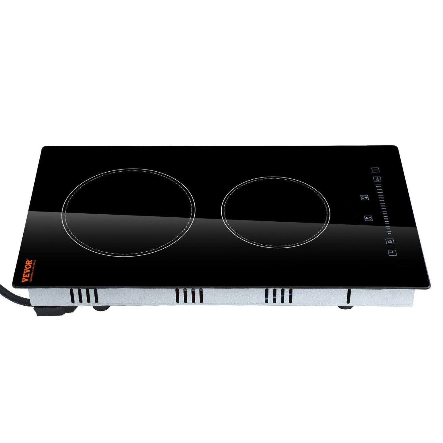 VEVOR Built in Electric Stove Top, 20 x 11.6 inch 2 Burners, 240V Glass Radiant Cooktop with Sensor Touch Control, Timer & Child Lock Included, 9 Power Levels for Simmer Steam Slow Cook Fry