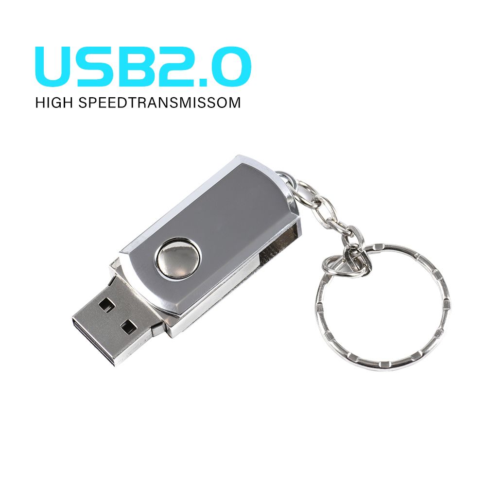 Rotatable Metal USB 2.0 Flash Drives 64GB Free Key Chain Pen Drive Silver Memory Stick Waterproof Storage Devices For Laptop