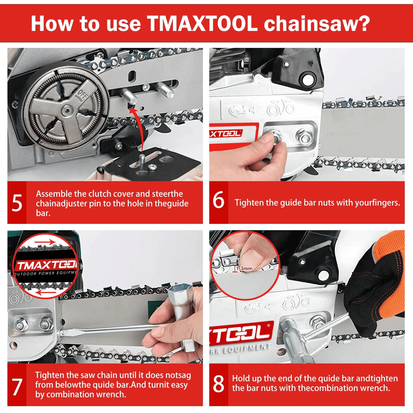 TMAXTOOL 62cc Powerful 20 inch Gas Chainsaw with 2 Stroke - Perfect for Pruning, Limbing, and Sawmill Operations-Red