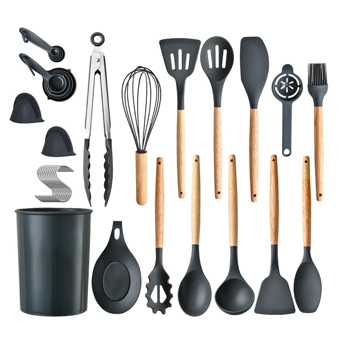 35Pcs Kitchen Cooking Utensils Set Spatula Set Baking Utensil Set Kitchen Accessories Necessities with Holder Egg Whisk Separator Tong Turner Spoons Cups