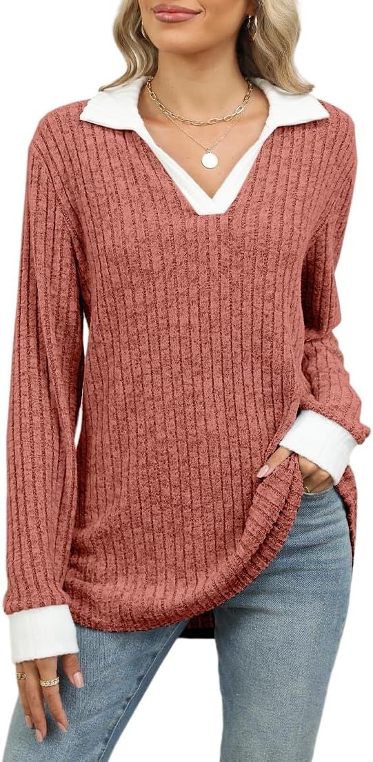 Womens Long Sleeve Shirts Fashion Fall Tops Blouses Sweater Dressy Business Casual Outfits