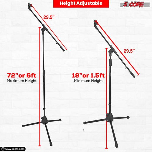 5 Core Tripod Mic Stand Floor Adjustable 18 to 72 Inches Sturdy Boom Arm Holder Microphone Stands Pedestal Para Microfono for Singing MS 080