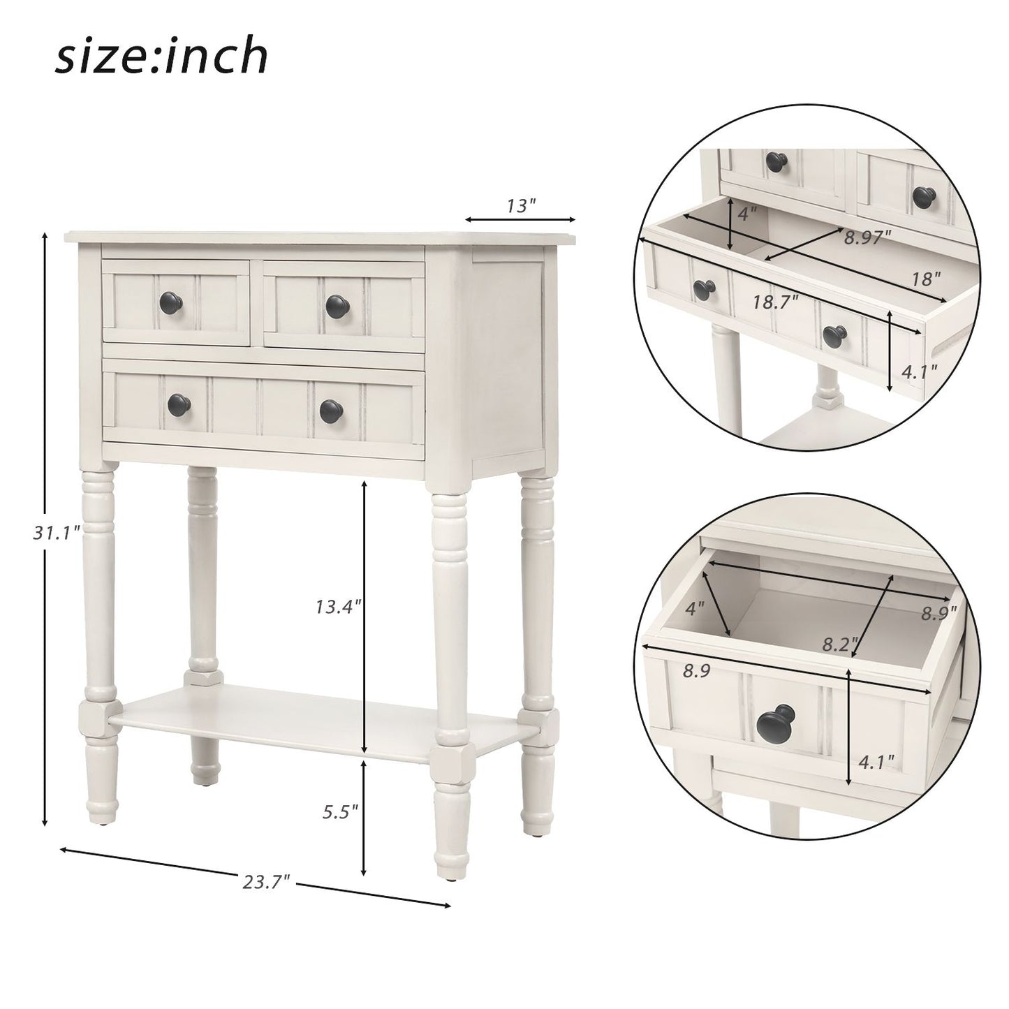 Narrow Console Table, Slim Sofa Table with Three Storage Drawers and Bottom Shelf for Living Room, Easy Assembly