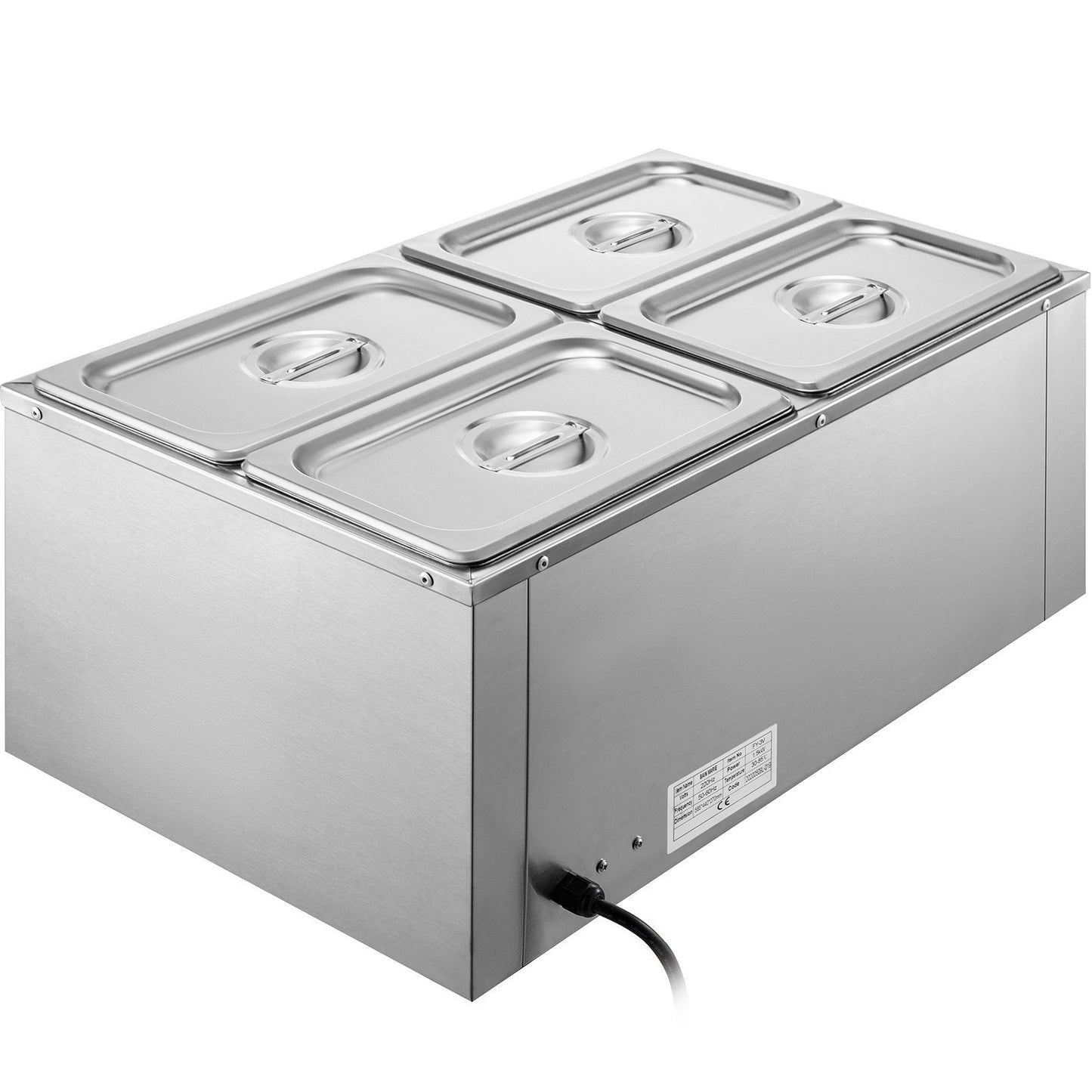 VEVOR 110V Commercial Food Warmer 4x1/4GN, 4-Pan Stainless Steel Bain Marie 14.8 Qt Capacity,1500W Steam Table 15cm/6inch Deep,Temp. Control 86-185, Electric Soup Warmer w/Lids & 2 Ladles