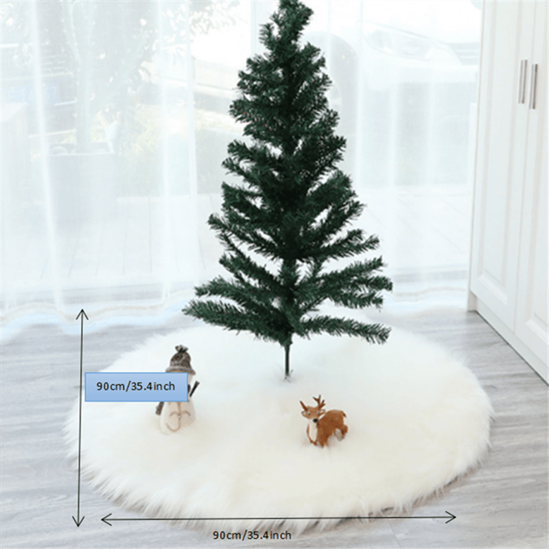 1pc Snow White Faux Fur Christmas Tree Skirt - Festive Holiday Decorations for Home and Party