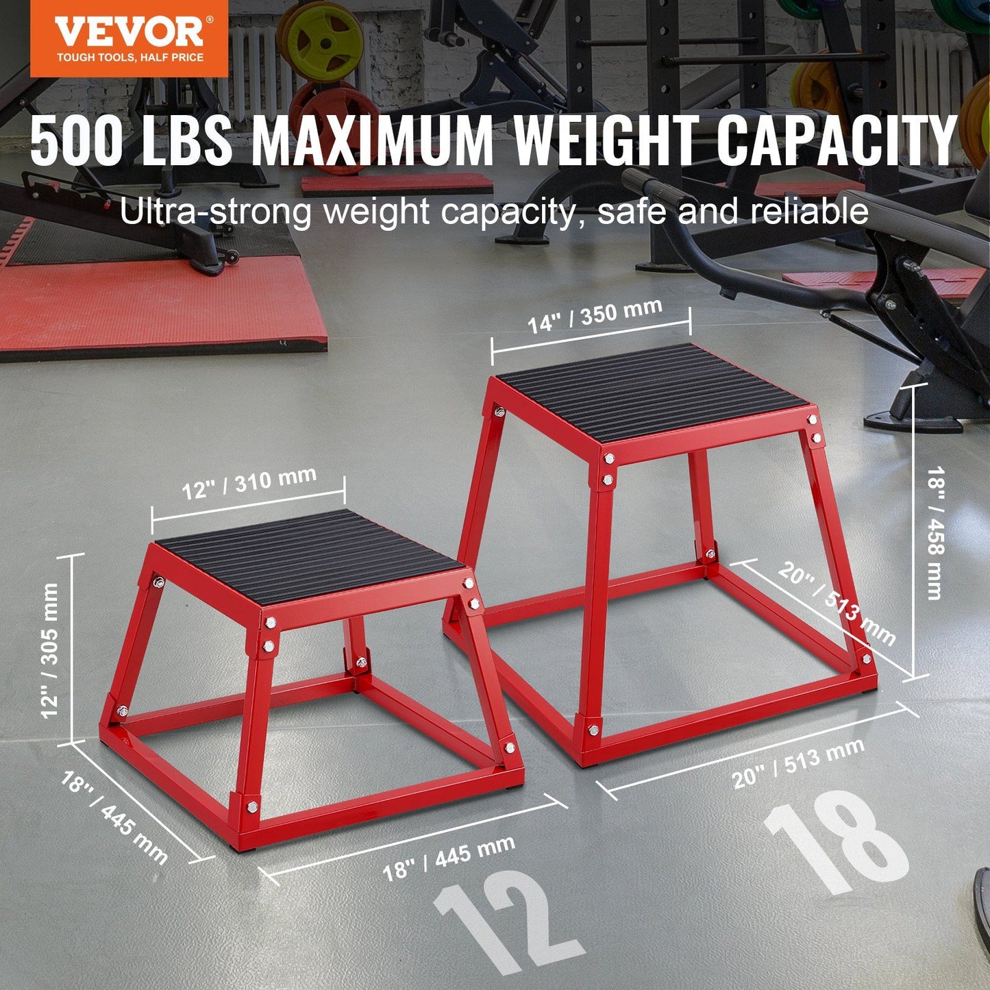 VEVOR Plyometric Jump Box, 18 Inch Plyo Box, Steel Plyometric Platform and Jumping Agility Box, Anti-Slip Fitness Exercise Step Up Box for Home Gym Training, Conditioning Strength Training, Red