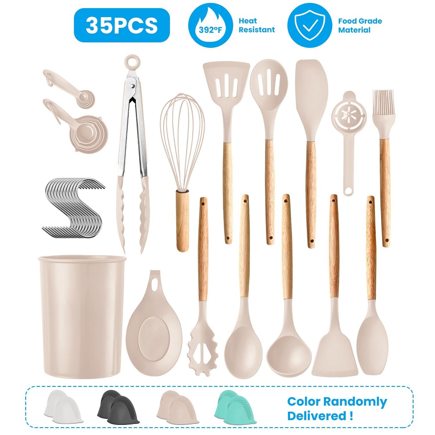 35Pcs Kitchen Cooking Utensils Set Spatula Set Baking Utensil Set Kitchen Accessories Necessities with Holder Egg Whisk Separator Tong Turner Spoons Cups