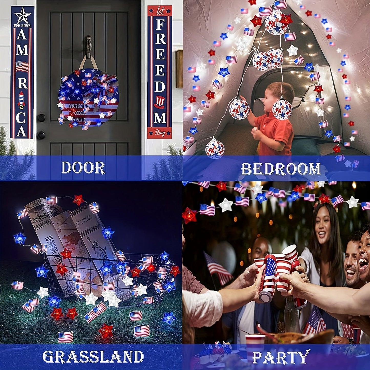 1pc, Flag String Lights, 4th Of July Memorial Day American Flag Stars Decoration String Lights, Battery Operated With Multi-Function Remote Lights, Home Room Scene Decor