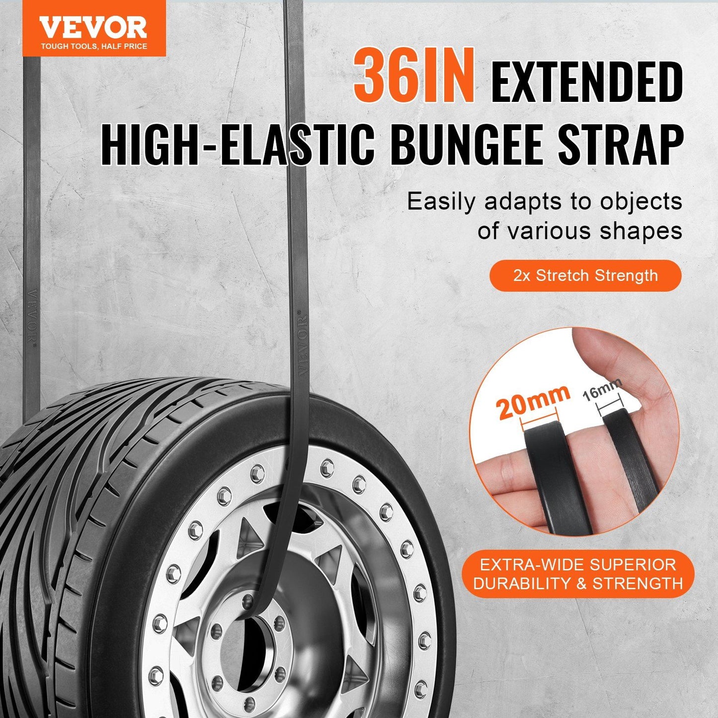 VEVOR 10 Pcs Flat Bungee Cord Set 20 mm Heavy Duty Bungee Straps with S-Hook 36"