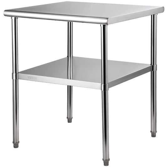 VEVOR Stainless Steel Prep Table, 30 x 30 x 36 Inch, 800lbs Load Capacity Heavy Duty Metal Worktable with Adjustable Undershelf & Feet, Commercial Workstation for Kitchen Garage Restaurant Backyard