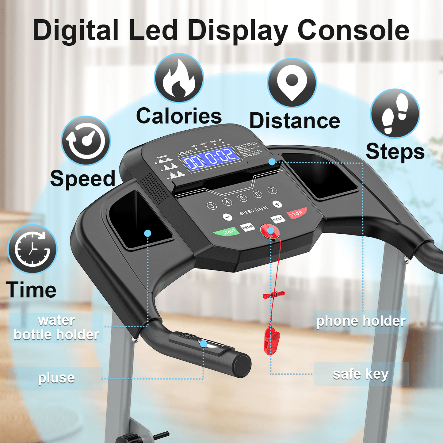 OBENSKY Foldable Treadmill for Home, 2.5HP Folding Running Jogging Walking Fitness Machine, 7.5 MPH, 250 lbs Capacity With 12 Preset Programs