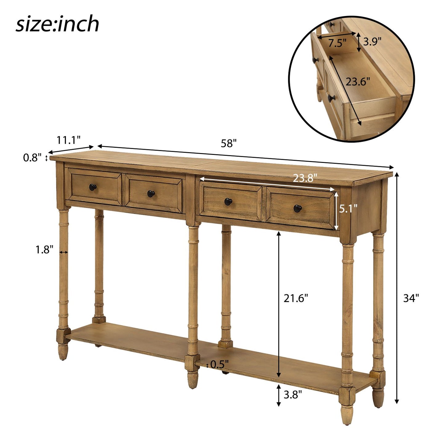 Console Table Sofa Table Easy Assembly with Two Storage Drawers and Bottom Shelf for Living Room,Entryway