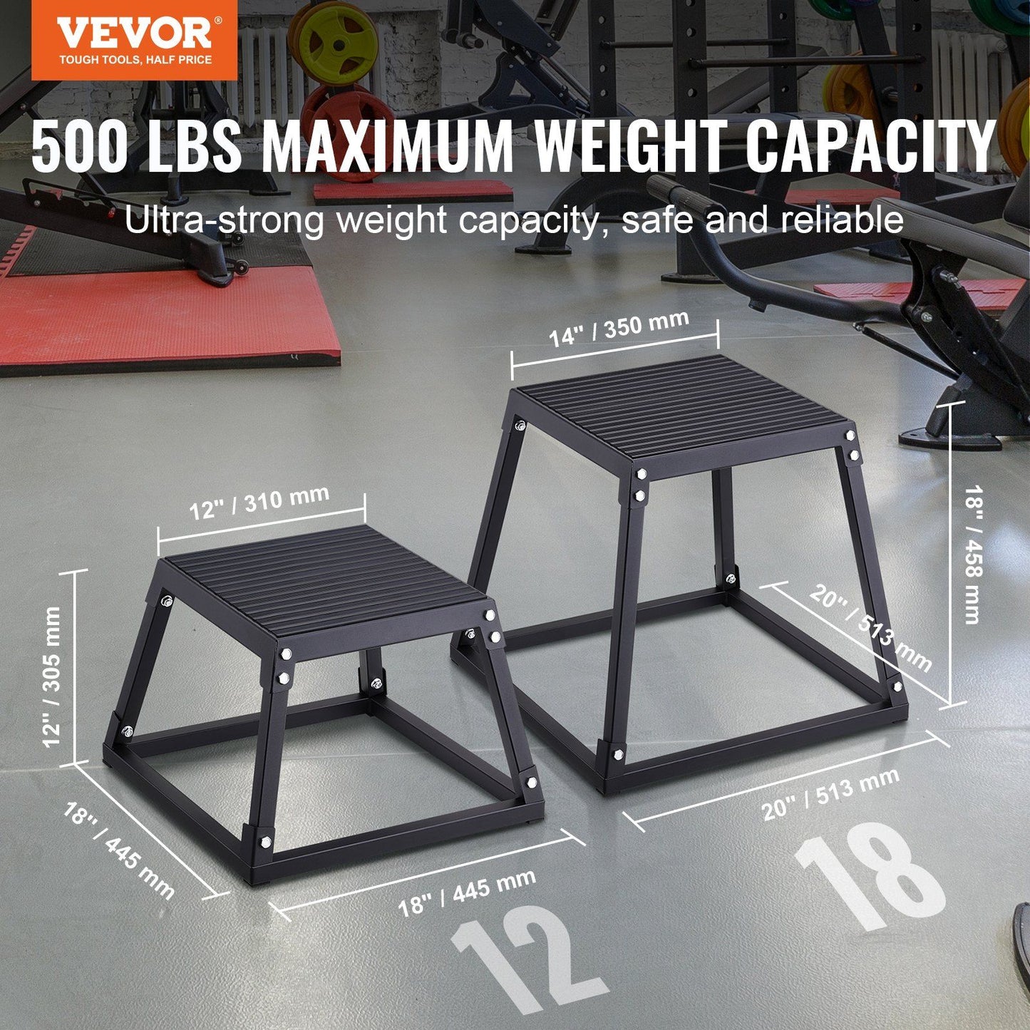 VEVOR Plyometric Jump Box, 12 Inch Plyo Box, Steel Plyometric Platform and Jumping Agility Box, Anti-Slip Fitness Exercise Step Up Box for Home Gym Training, Conditioning Strength Training, Black