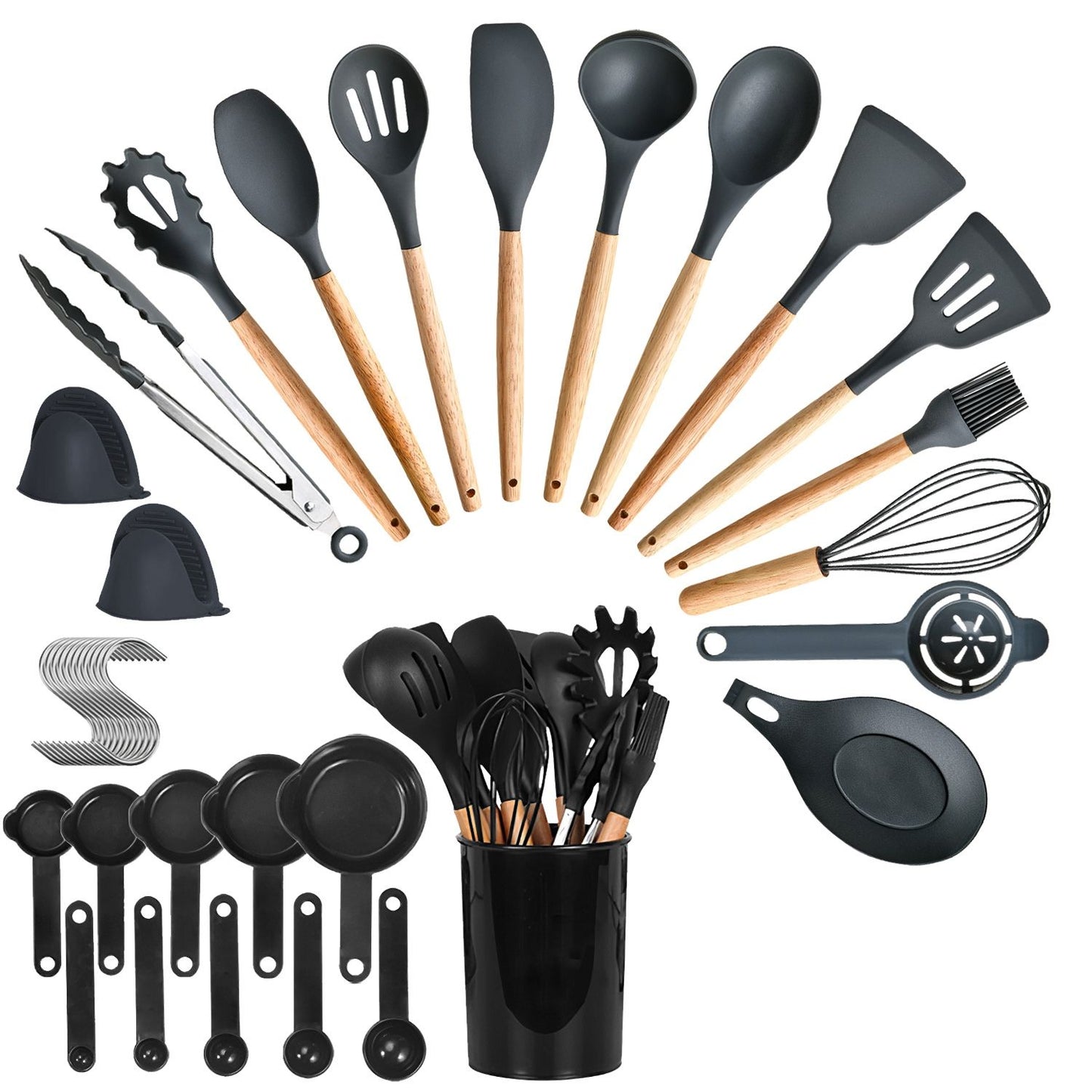 35Pcs Kitchen Cooking Utensils Set Spatula Set Baking Utensil Set Kitchen Accessories Necessities with Holder Egg Whisk Separator Tong Turner Spoons Cups