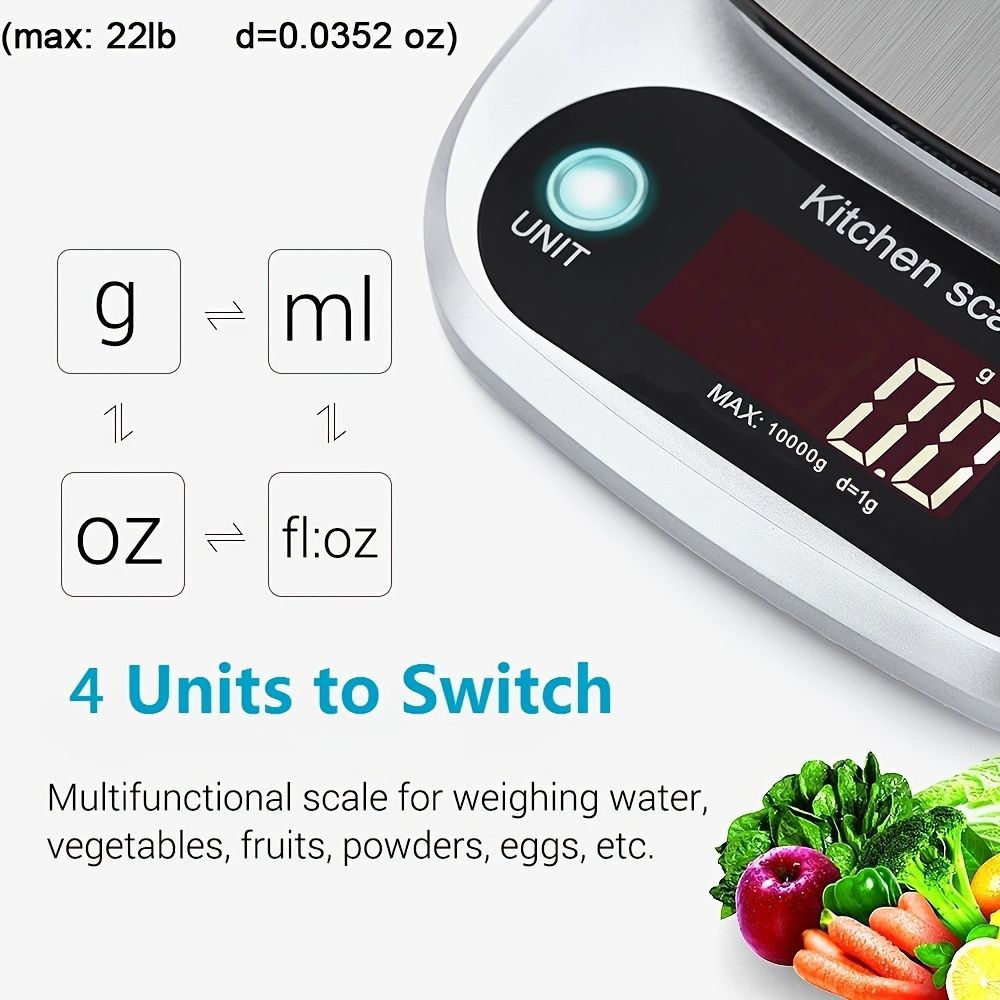 Supermarket Kitchen Scales Stainless Steel Weighing For Food Diet 22lb(1oz) Balance Measuring LCD Precision Electronic Vegetable Mark; Postal Scales/digital Scale; Without Batteries