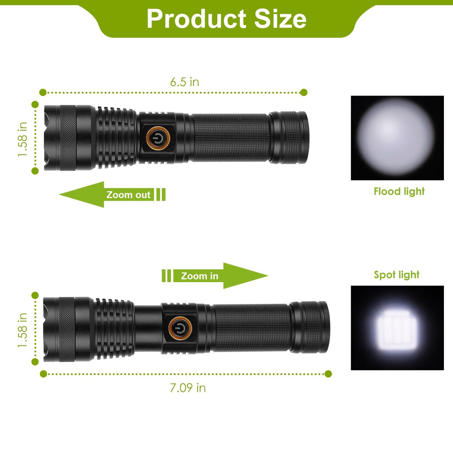 Tactical LED Flashlight Zoomable Rechargeable Search Light Torch