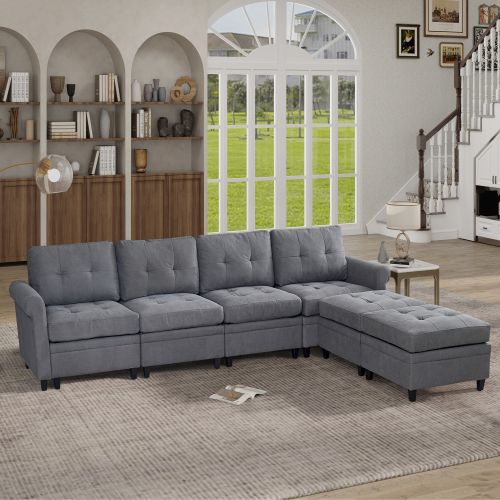 U Shaped Sectional Couch Convertible Sectional Couch with Double Chaise 6 Seat Sectional Sofa for Living Room