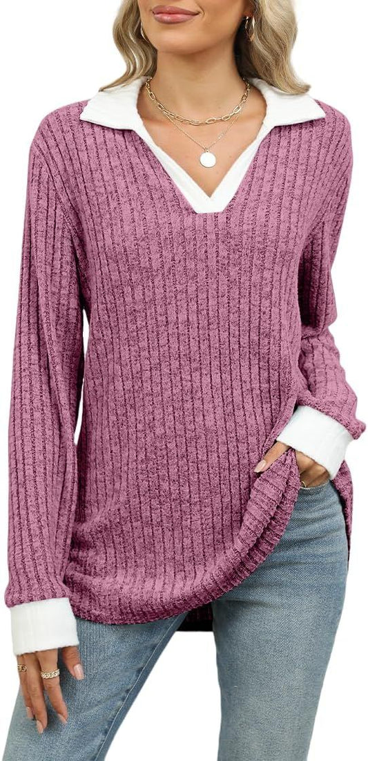 Womens Long Sleeve Shirts Fashion Fall Tops Blouses Sweater Dressy Business Casual Outfits