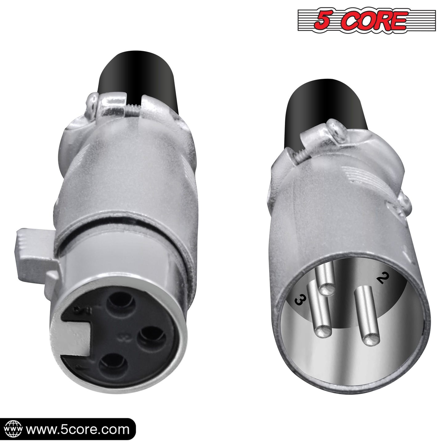 5 CORE XLR Connector Male Female to 1/4 Audio Jack 3 Pin Secure Microphone Plug with Locking Ends - XLR