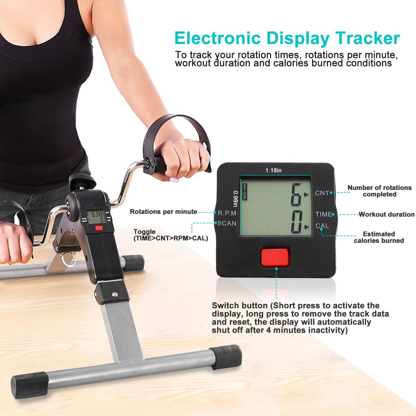 Foldable Exercise Bike Pedal Fitness Exerciser Cycle Bike with LCD Display Mini Pedal Exerciser for Leg Arm Physical Therapy Home Office Gym