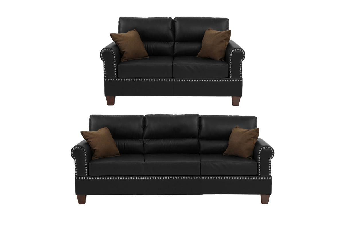 Black Bonded Leather 2pc Sofa Set Sofa And Loveseat Living Room Furniture