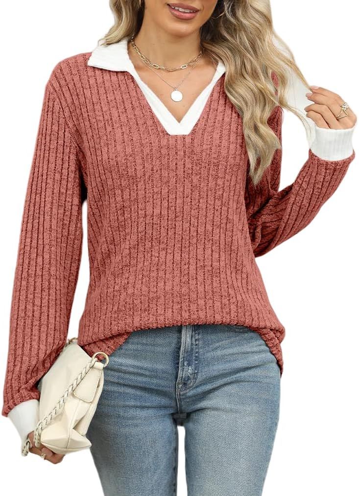 Womens Long Sleeve Shirts Fashion Fall Tops Blouses Sweater Dressy Business Casual Outfits