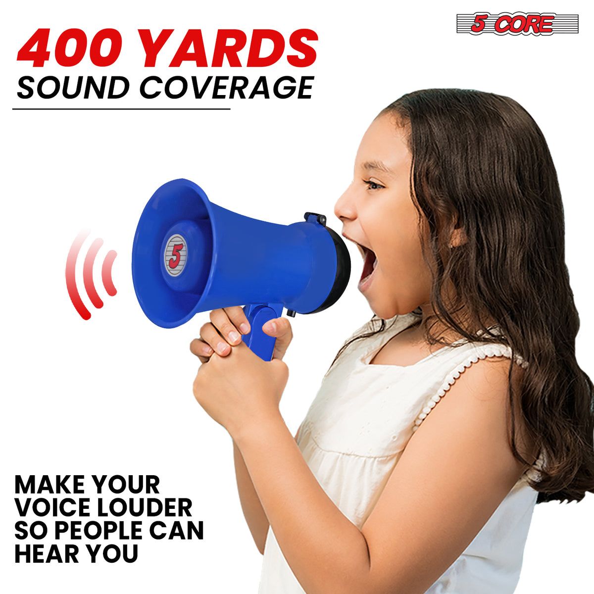 5 Core Megaphone Bullhorn Speaker 15W Mini Battery Power Bull horn w Siren 400 Yard Range - HW 1