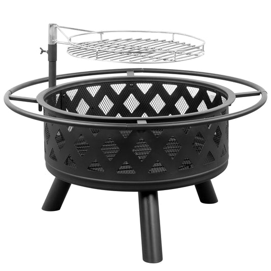 Home Food Equipment, Outdoor Fire Pit 30 Inch, 5 Piece Large Steel Barbecue Pat with Detachable Cooking Swivel Grill for Outdoor Backyard Campfire Patio