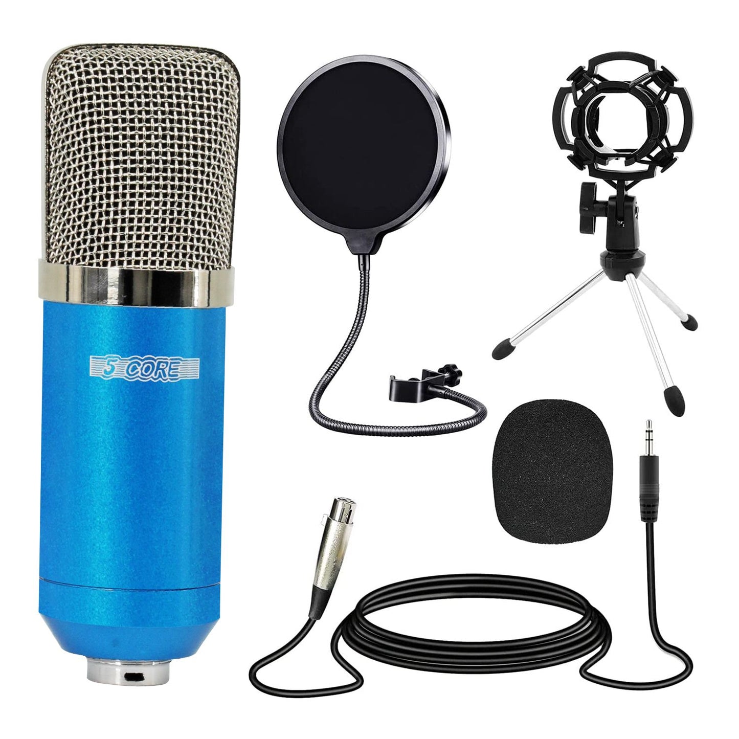 5 CORE XLR Microphone Condenser Mic for Computer Gaming, Podcast W/Tripod Stand Kit for Streaming, Recording, Vocals, Voice, Cardioids Studio Microphone RM 7 BLU