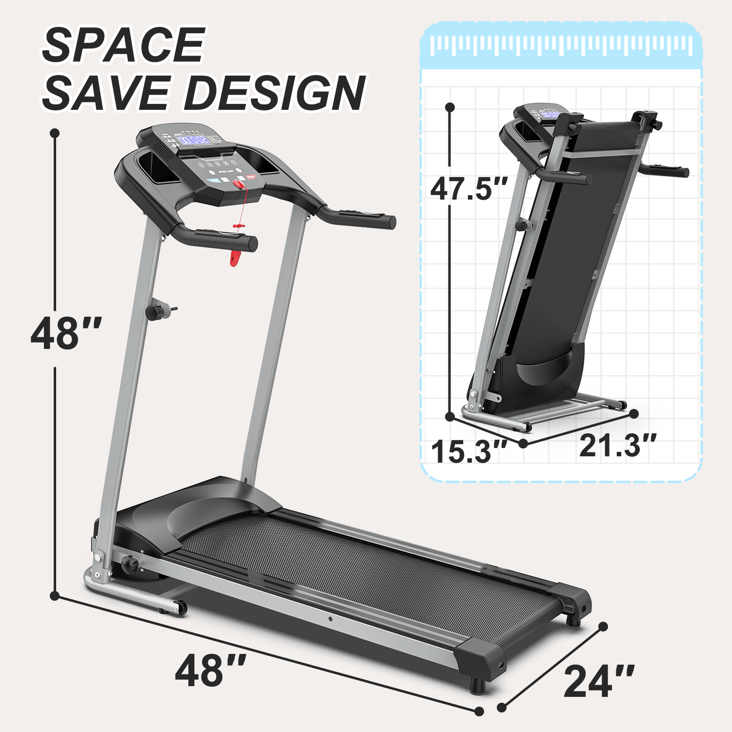 OBENSKY Foldable Treadmill for Home, 2.5HP Folding Running Jogging Walking Fitness Machine, 7.5 MPH, 250 lbs Capacity With 12 Preset Programs