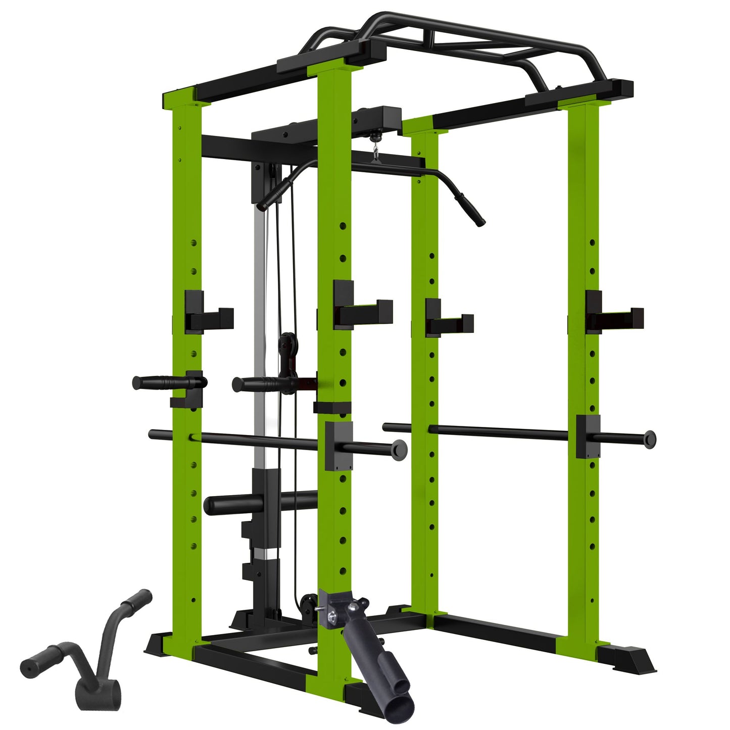 210lb Green Home Gym Set Multi-functional Power Cage, Home Adjustable Pullup Squat Rack 1000Lbs Capacity Comprehensive Fitness Barbell Rack