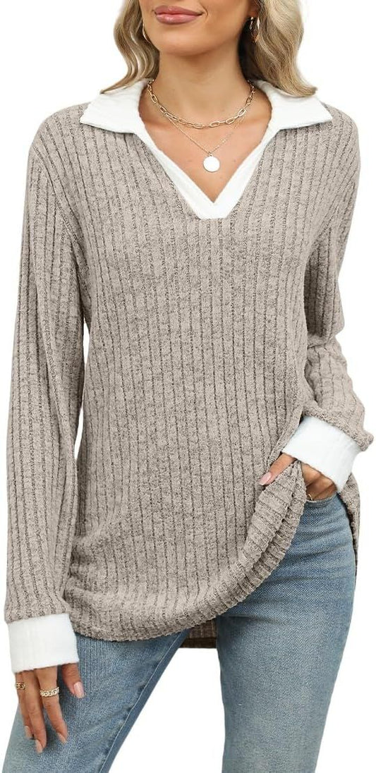 Womens Long Sleeve Shirts Fashion Fall Tops Blouses Sweater Dressy Business Casual Outfits