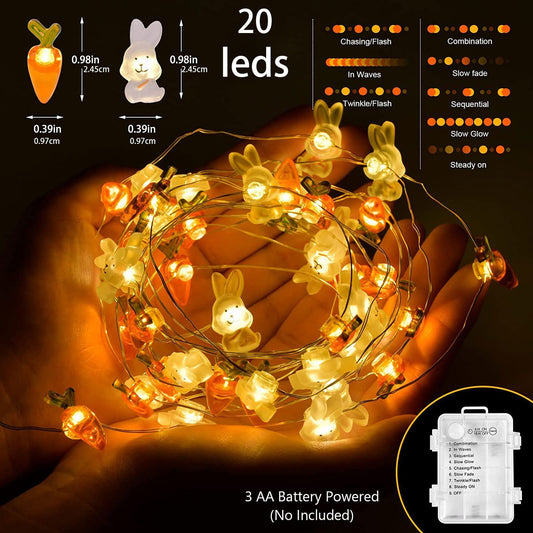 1 Roll Of Bunny Carrot String Lights Battery Operated, Easter Decor Spring Rabbit Fairy Lights For Home Indoor Outdoor Easter Basket Eggs Party Seasonal Bedroom Decor