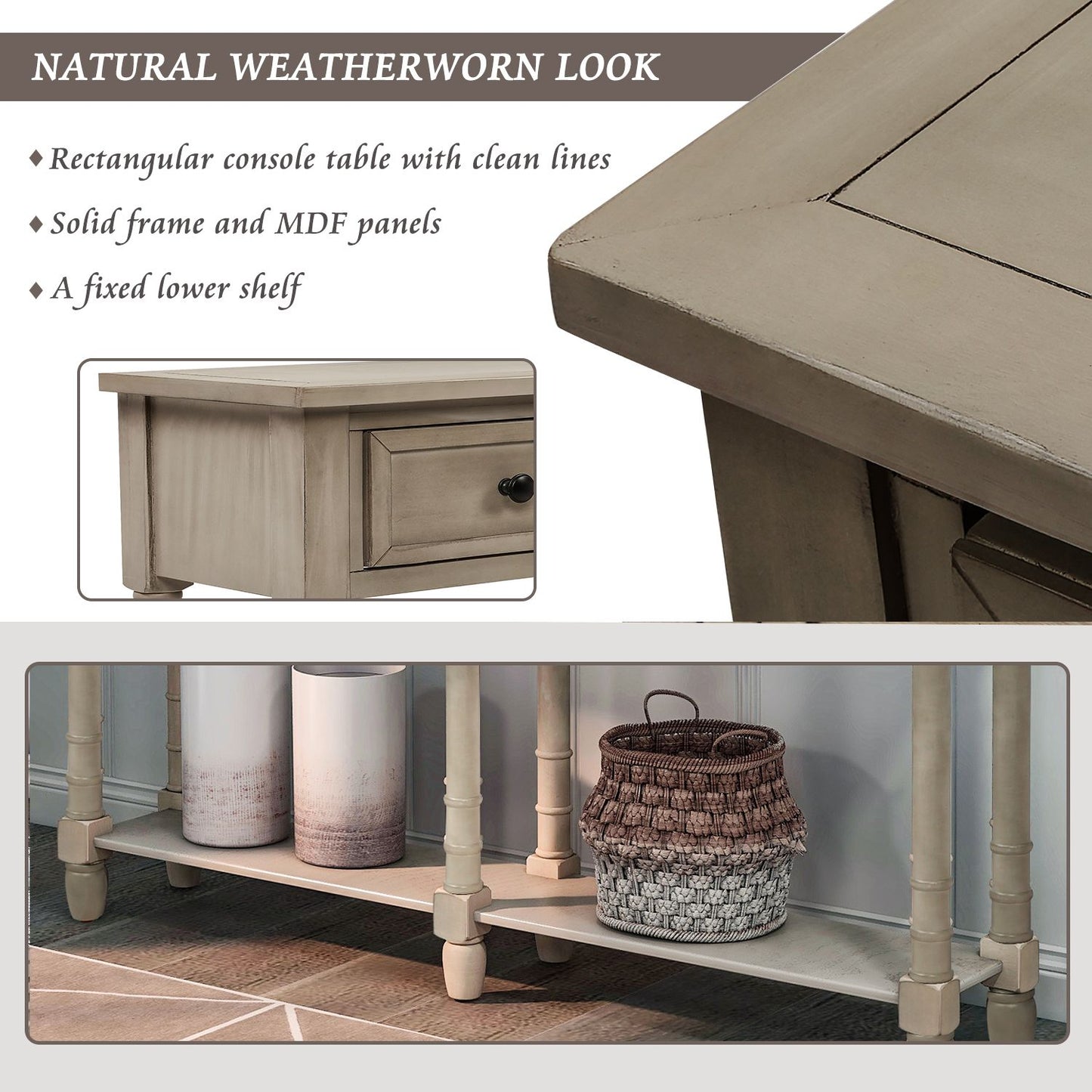 Console Table Sofa Table Easy Assembly with Two Storage Drawers and Bottom Shelf for Living Room,Entryway