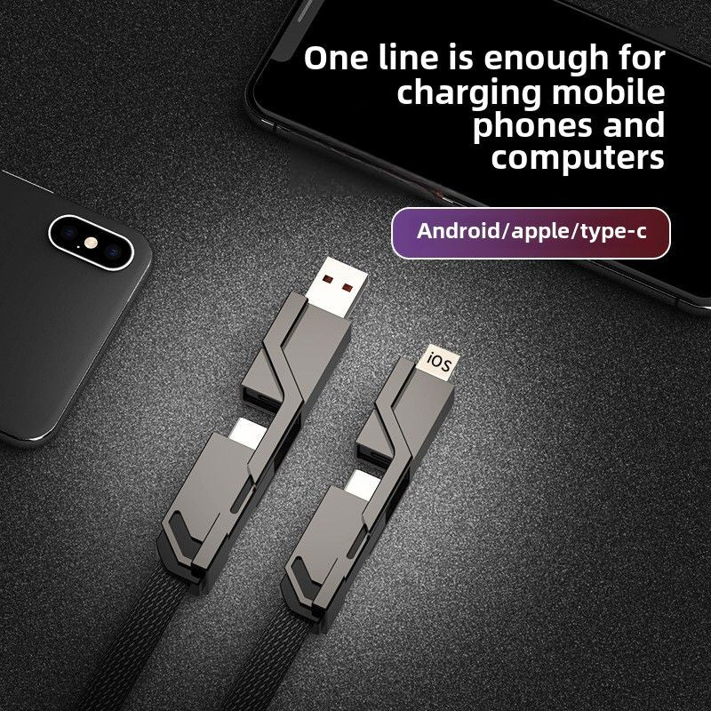 Four-in-One Data Cable Two-Drag Two PD Fast Charge 100W Dual-Use Type-c to Lighting Dual USB