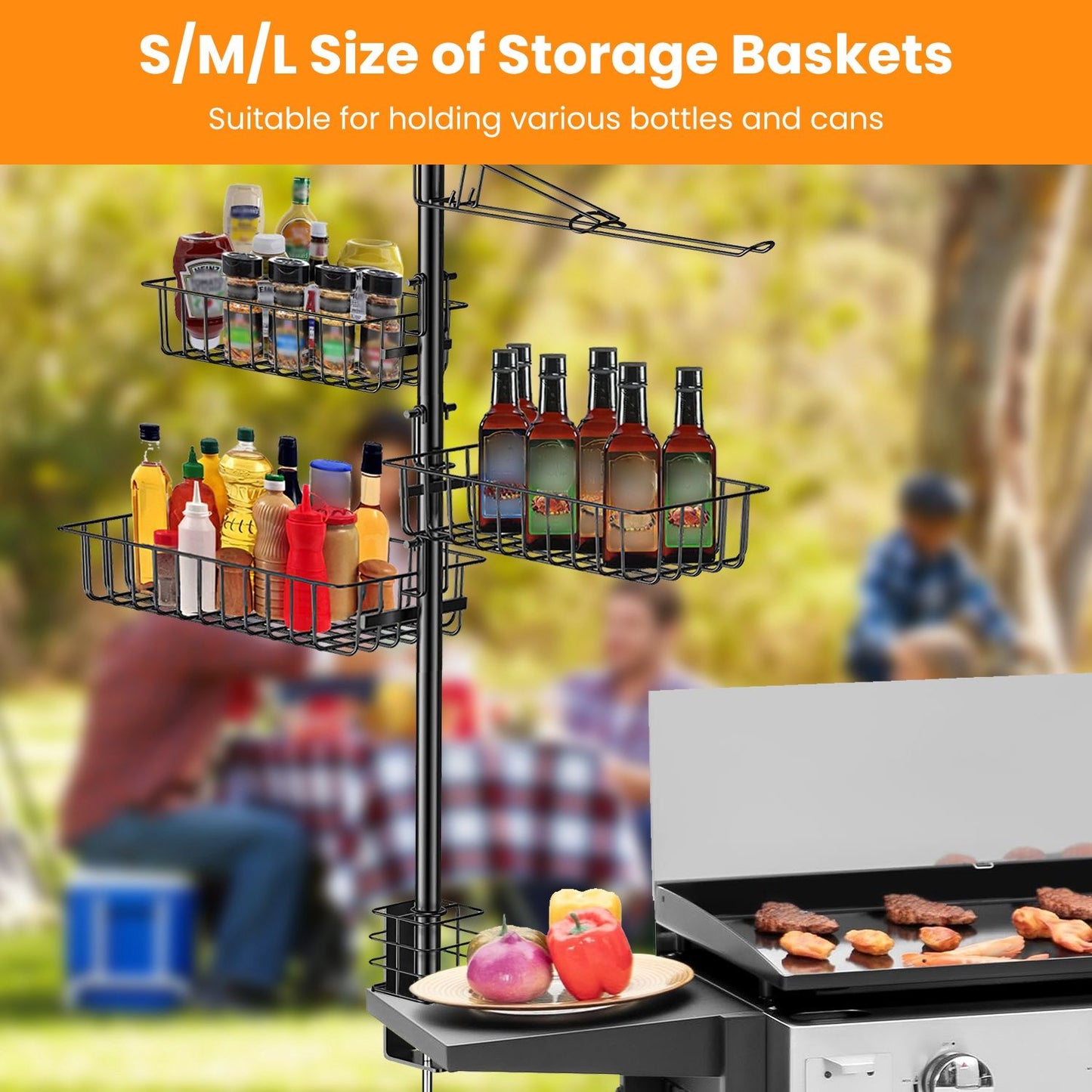 Griddle Caddy With Paper Towel Holder Hook Baskets BBQ Accessories Storage Rack Vertical Standing BBQ Organizer Grill Utensil Storage Fit For Blackstone Griddle