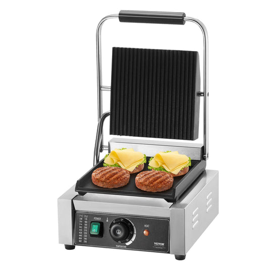 VEVOR Commercial Panini Press Grill Electric Sandwich Maker Griddle Plate 9"x9"