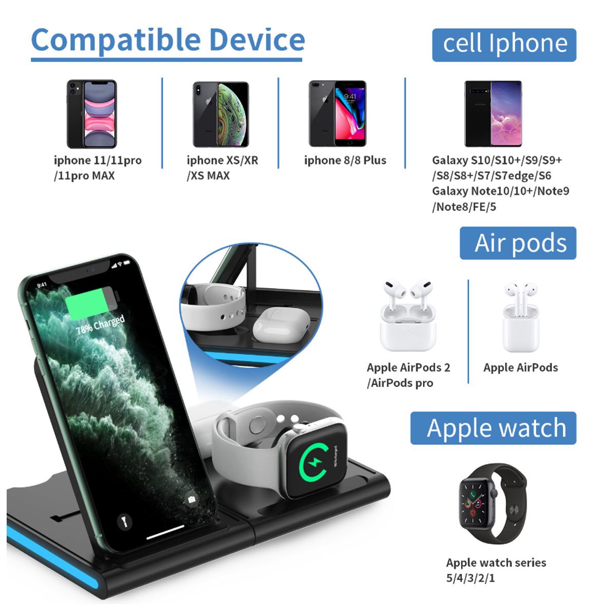 Magnetic Power Tiles 4 In 1 Wireless Charging Station