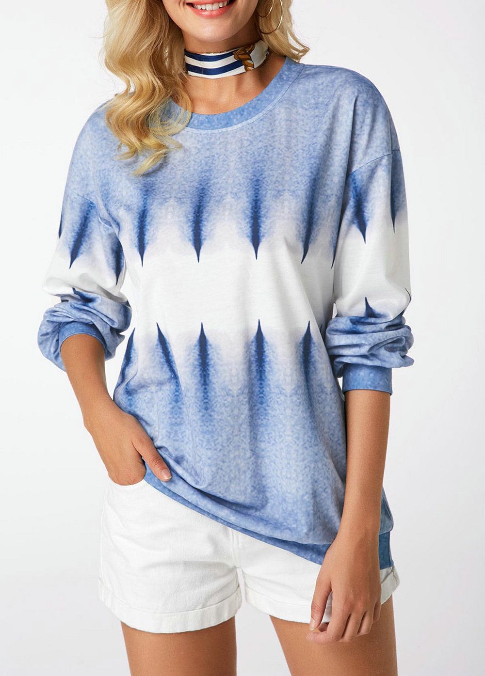 Autumn and Winter Tops Sexy Round Neck Featuring Printed Long Sleeved Tops