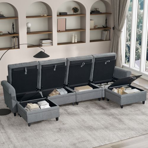 U Shaped Sectional Couch Convertible Sectional Couch with Double Chaise 6 Seat Sectional Sofa for Living Room