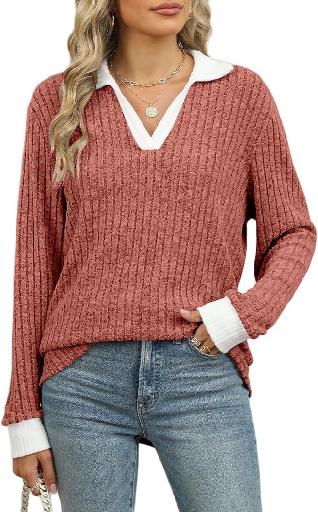 Womens Long Sleeve Shirts Fashion Fall Tops Blouses Sweater Dressy Business Casual Outfits