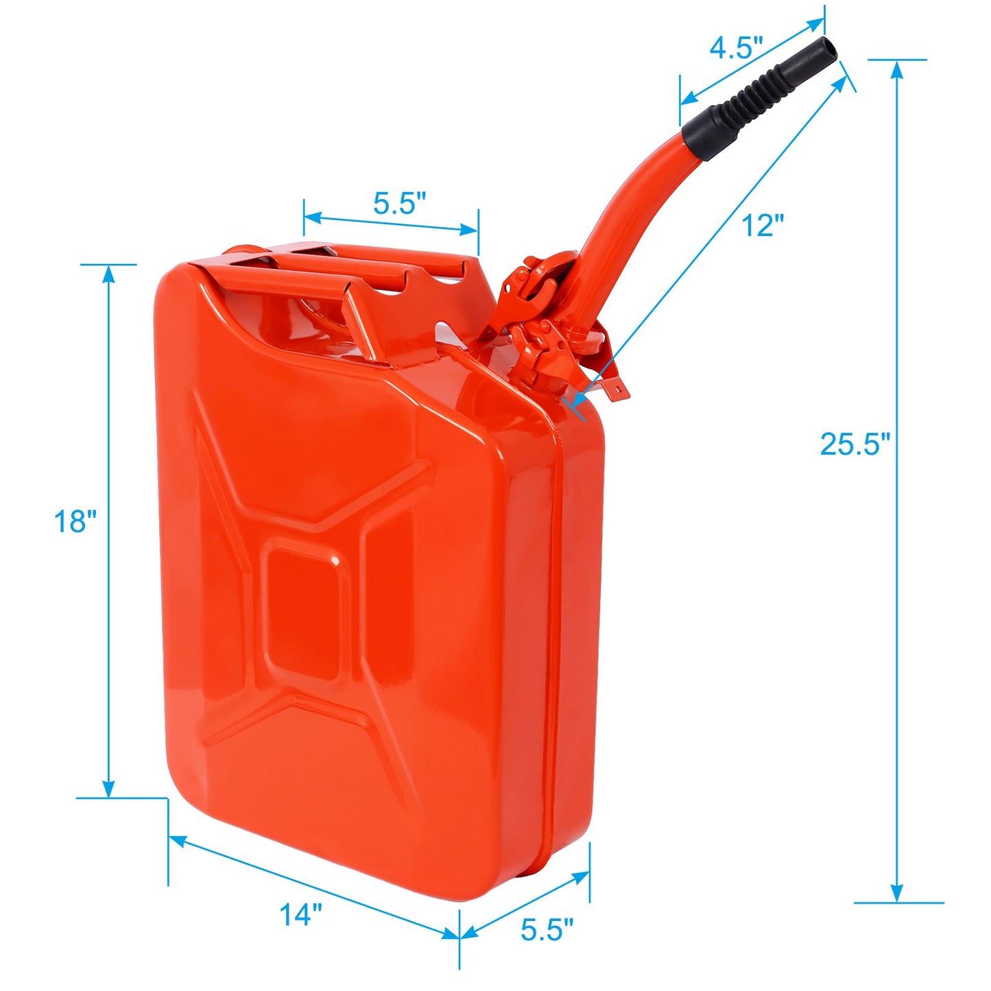 20 Liter (5 Gallon) Jerry Fuel Can with Flexible Spout, Portable Jerry Cans Fuel Tank Steel Fuel Can, Fuels Gasoline Cars, Trucks, Equipment, RED