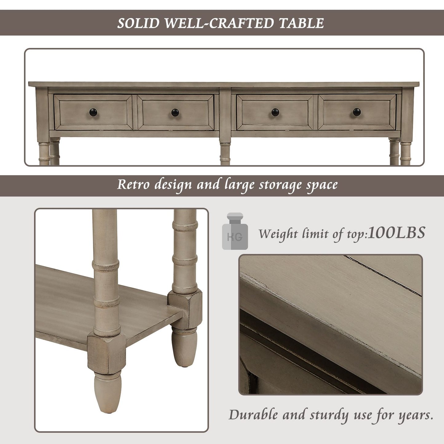 Console Table Sofa Table Easy Assembly with Two Storage Drawers and Bottom Shelf for Living Room,Entryway