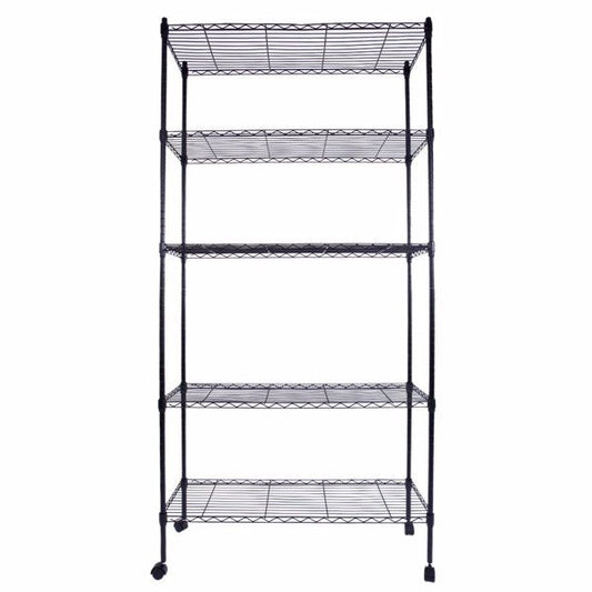 5-Layer Plastic Coated Iron Shelf with 1.5" Nylon Wheels 165*90*35 Black