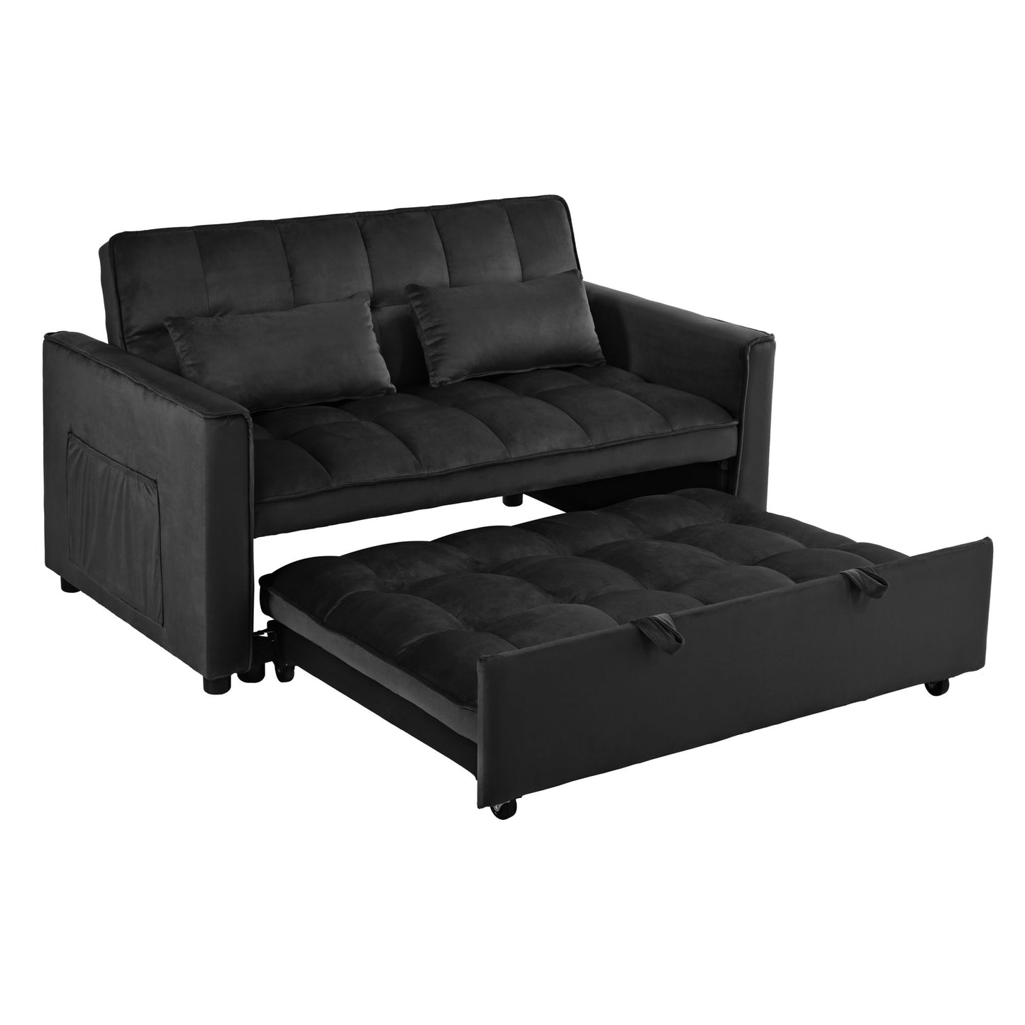 Convertible Sofa Bed,3-in-1 Pull Out Couch Bed with Reclining Backrest and Pillows,Sofa Bed Chair Full Convertible Sleeper Loveseat for Living Room, Home or Office(Black)