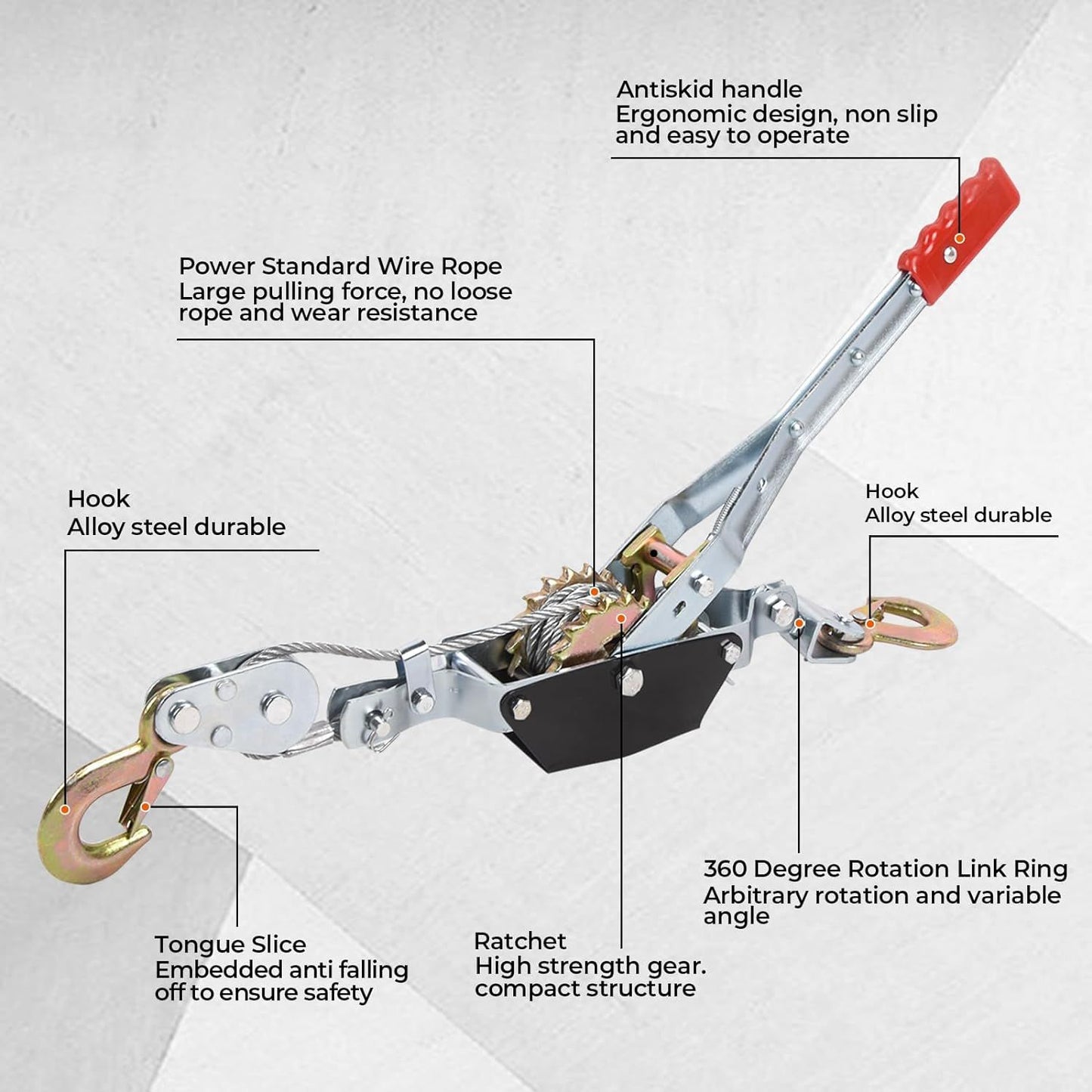 Winch Ratchet Tool, Gear Power Puller,Pulling Boat Marine,Heavy Duty Cable Come Along Tool,Automotive Hoist Winch Puller