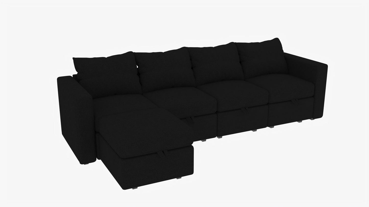 Modular 6-Piece Sectional Sofa – 109''L x 54.5''W x 34''H, Available in Beige, Black, and Gray, Versatile Sectional with Storage Ottoman for Living Room and Family Spaces