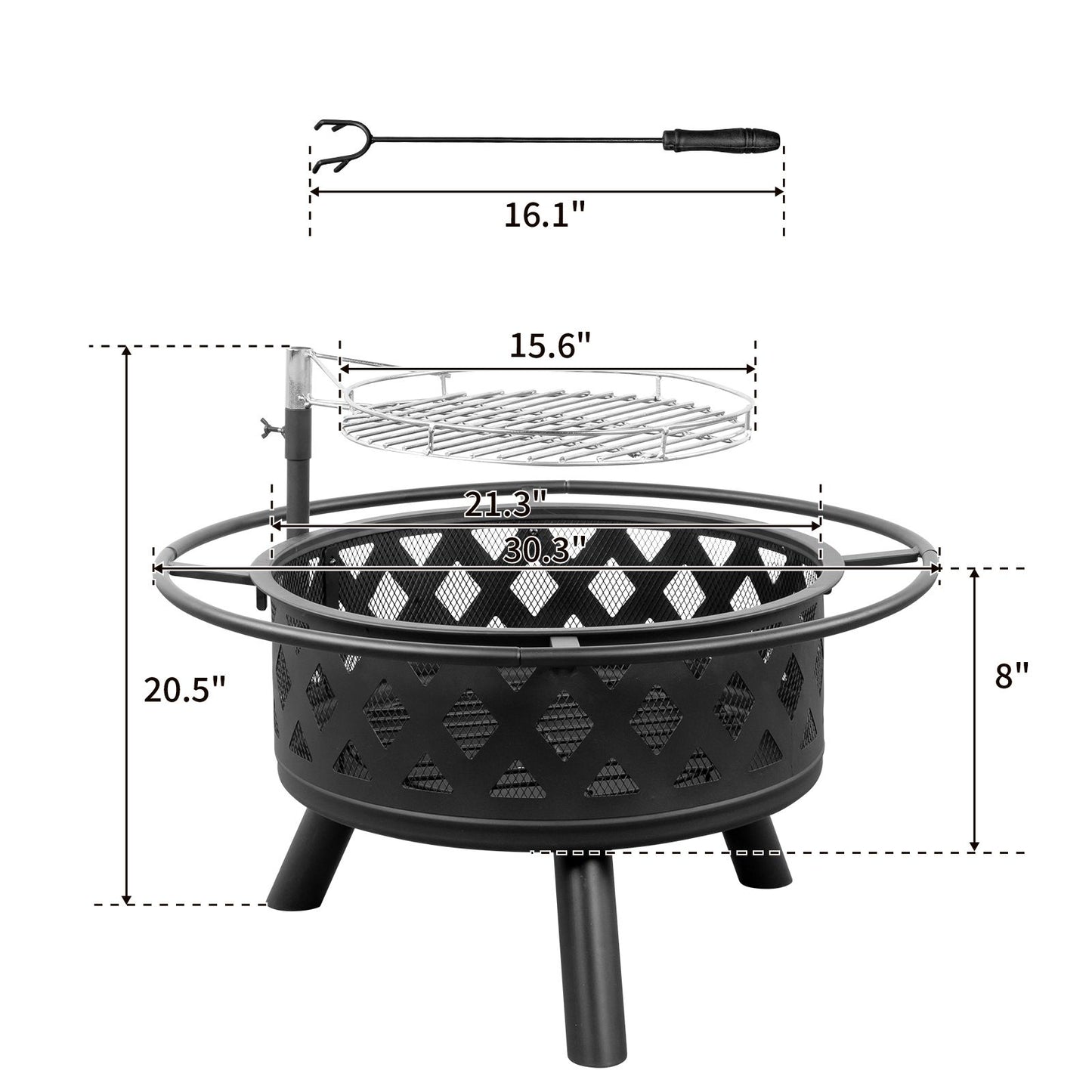 Home Food Equipment, Outdoor Fire Pit 30 Inch, 5 Piece Large Steel Barbecue Pat with Detachable Cooking Swivel Grill for Outdoor Backyard Campfire Patio