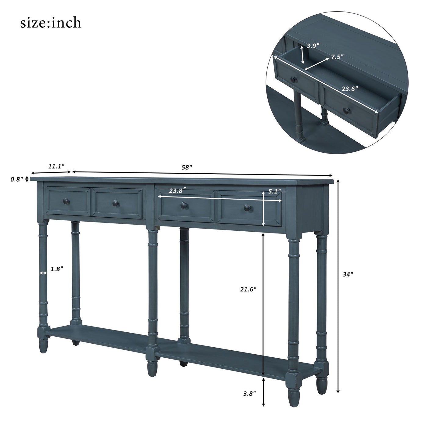 Console Table Sofa Table Easy Assembly with Two Storage Drawers and Bottom Shelf for Living Room,Entryway