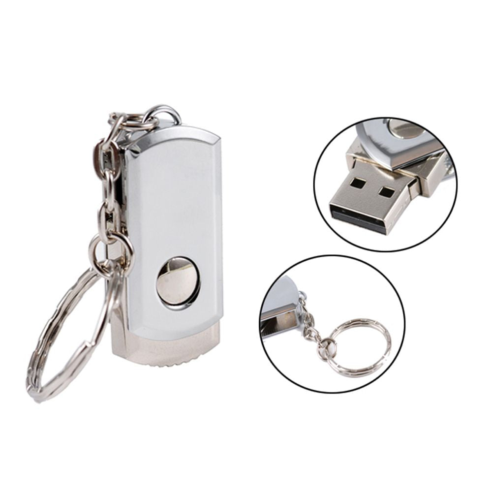 Rotatable Metal USB 2.0 Flash Drives 64GB Free Key Chain Pen Drive Silver Memory Stick Waterproof Storage Devices For Laptop